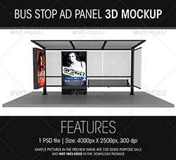 公交站台广告牌3D模型：Bus Stop Ad Panel 3D Mockup